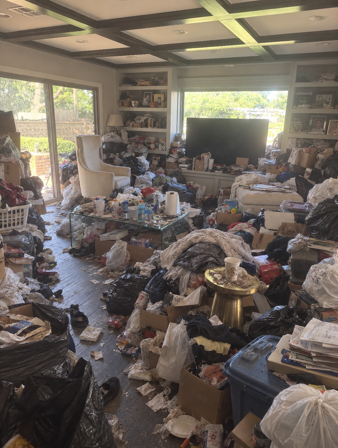 Living room before severe hoarding cleanup